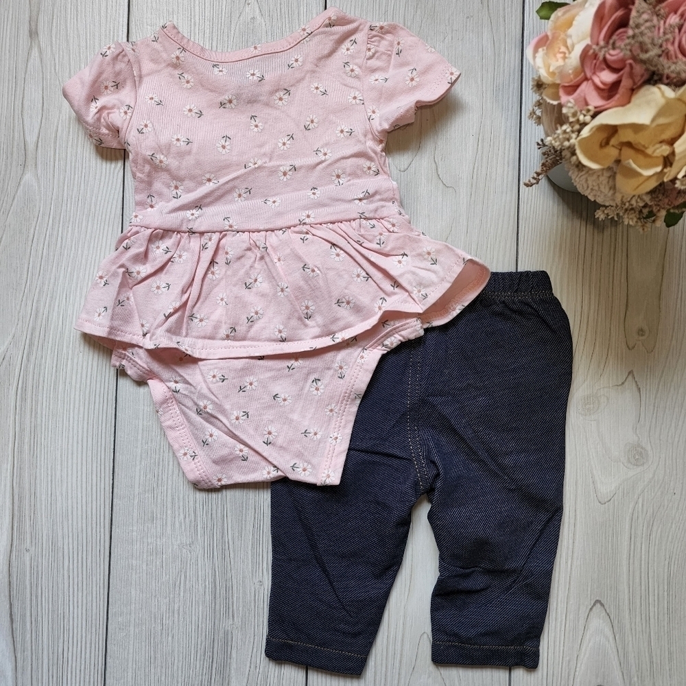 Carter's 2 piece baby outfit pink happy bodysuit with denim pants NWT Size 3 mo - Picture 14 of 16